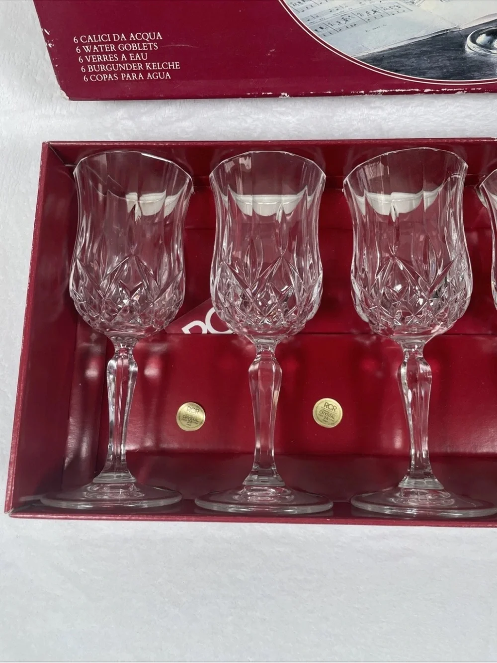 SET OF 6 Royal Crystal Rock RCR Opera Water Goblet Glasses 7.5” H Made In Italy